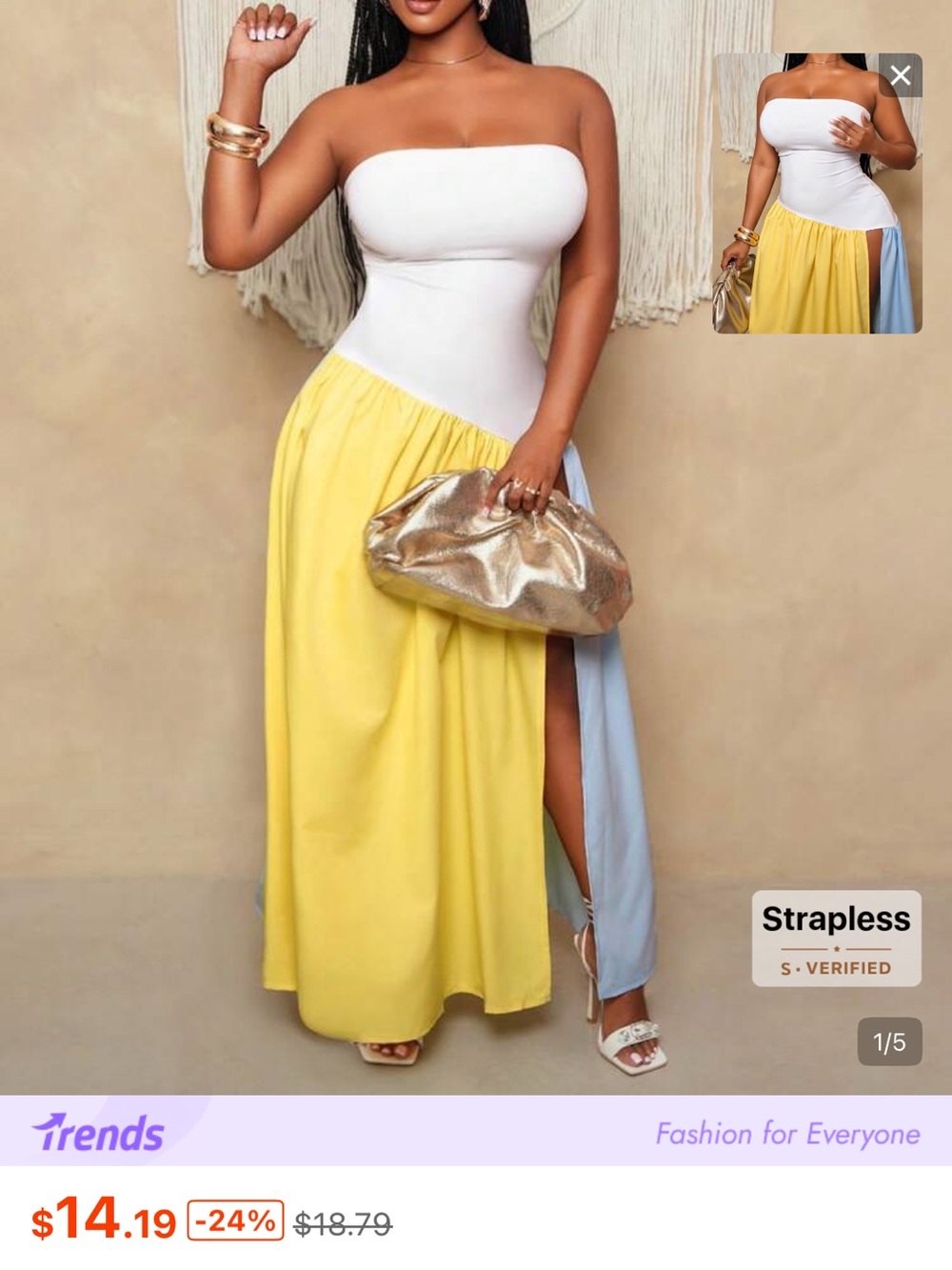 SHEIN Strapless Two-Tone Maxi Skirt in Yellow & Light Blue